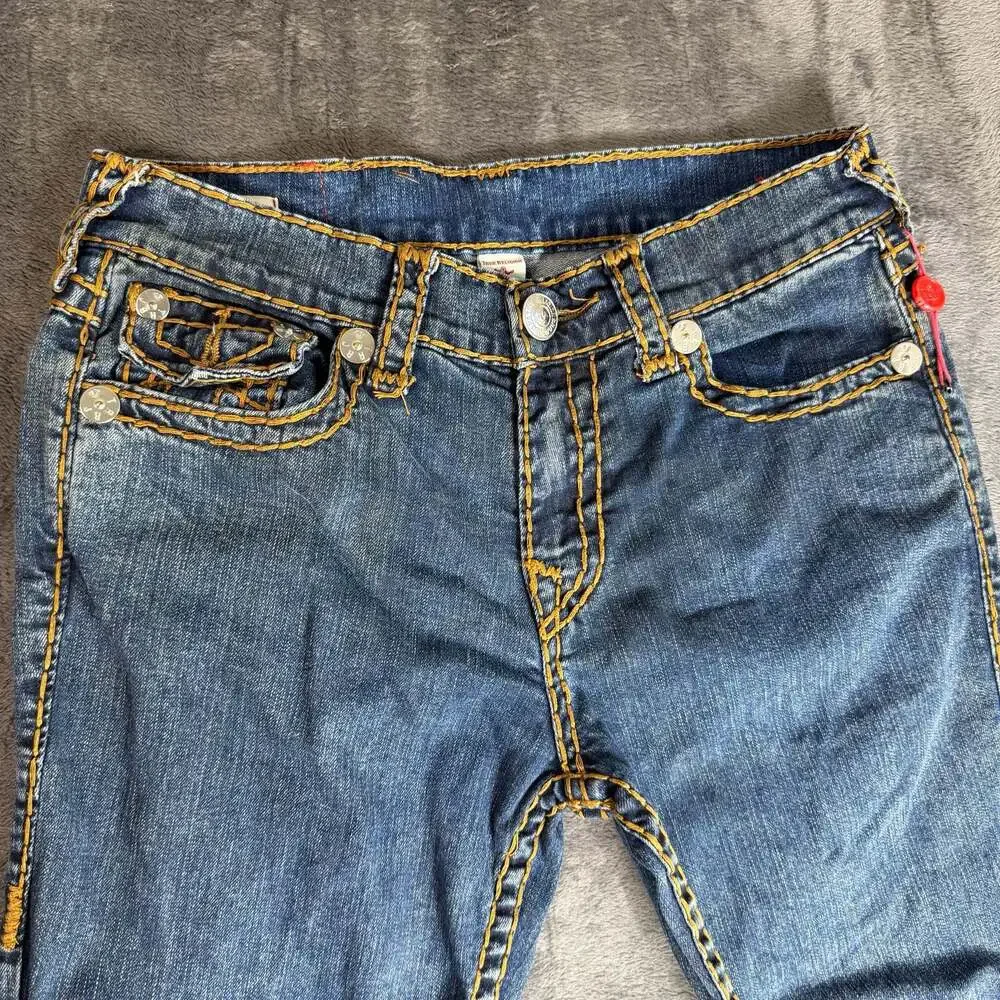 True Religion Mens Ricky Relaxed Straight Leg Super T 32x32 Blue Missing Button